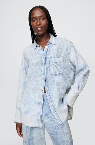Crinkle Gauze Denim Oversized Shirt