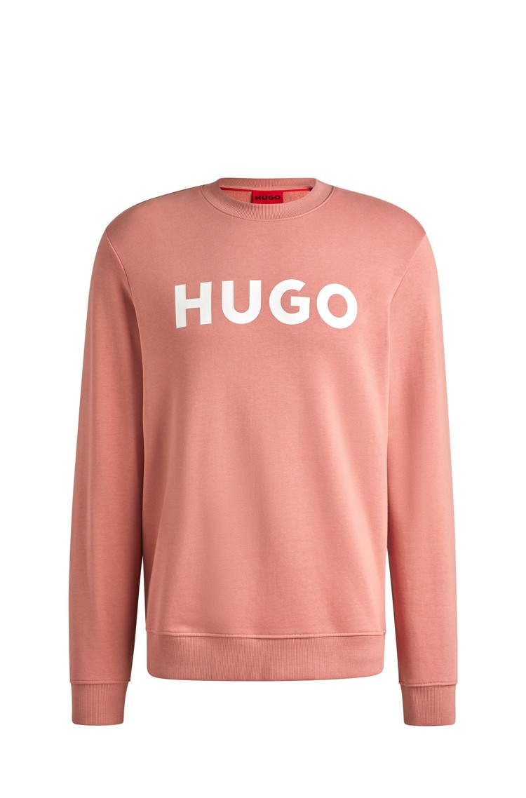 HUGO BOSS Bombažen pulover s kontrastnim logotipom Roza - Pink 