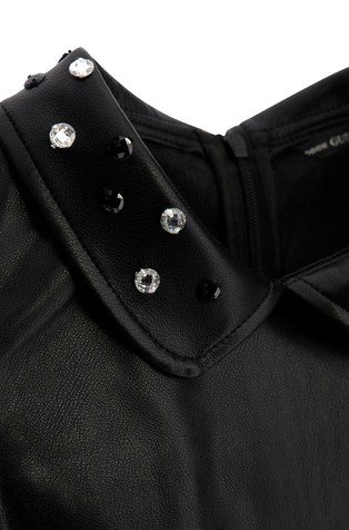 GUESS Zvončasta obleka iz umetnega usnja Črna - Black 3