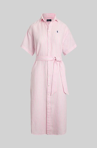 RALPH LAUREN Striped linen short-sleeve shirtdress White / Pink 4
