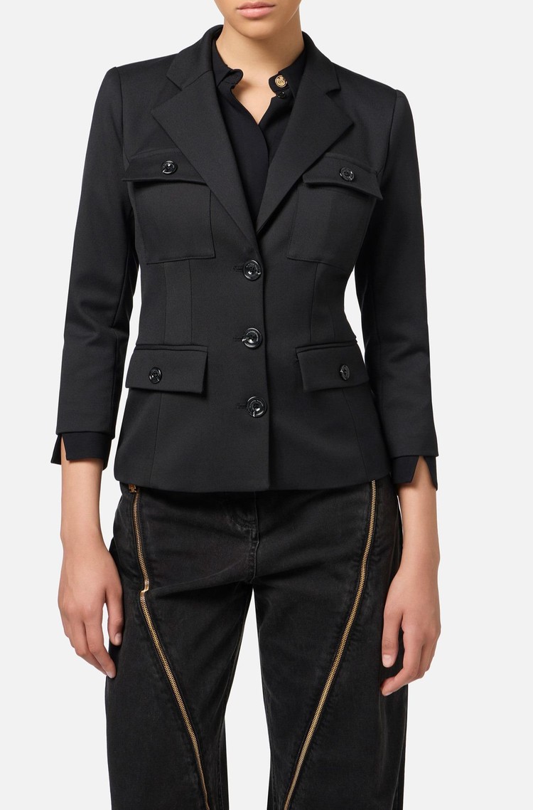 ELISABETTA FRANCHI Suknjič iz volnene mešanice s 3/4 rokavi Črna - Black 