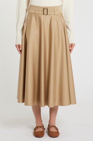 Water-repellent stretch cotton satin skirt