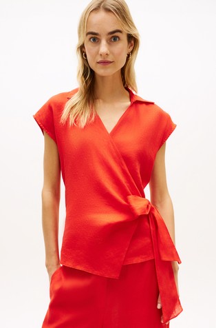 Lanena bluza s trakom za zavezovanje