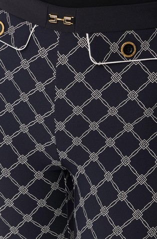 ELISABETTA FRANCHI Trousers in crêpe fabric with diamond print Black / Butter 3
