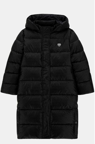 Dolga prešita bunda z logo kapuco