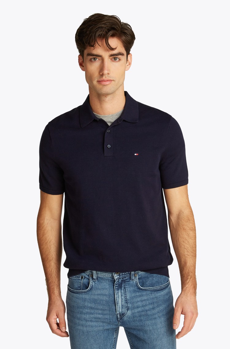 TOMMY HILFIGER Regular fit pletena polo majica Modra - Dark Blue 