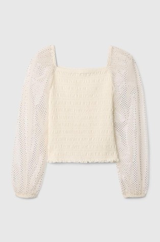 GAP Kids Smocked Puff Sleeve Top Ivory Frost 4
