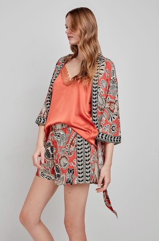 GISELA Vzorčasta jutranja halja iz viskoze Oranžna - Orange Patterned 3