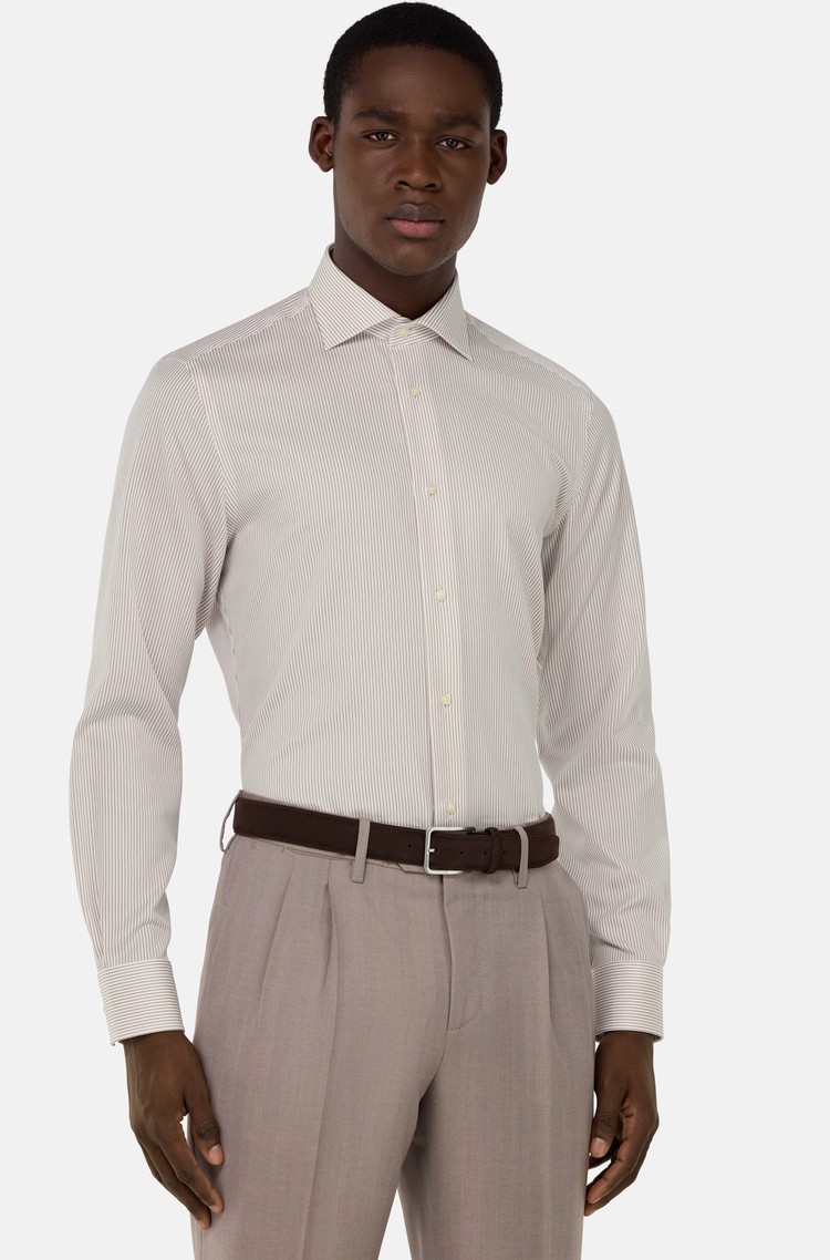 BOGGI MILANO Slim fit bombažna srajca s črtastim vzorcem Bež - Taupe 