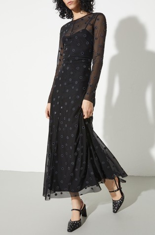 Polka-dot tulle-jersey dress