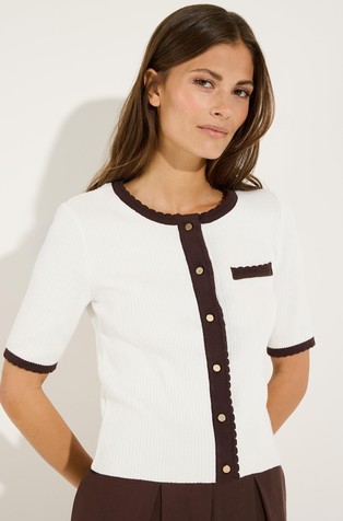Short-sleeved cardigan in cotton-blend