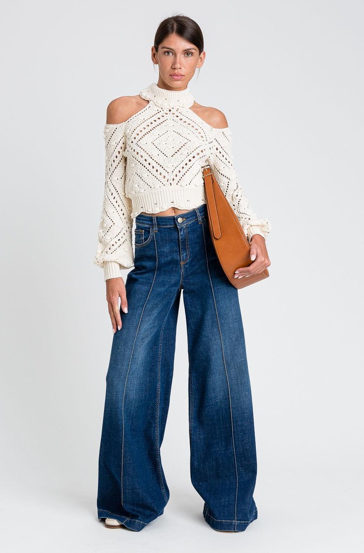 TWINSET Wide leg denim pants Denim Medio 