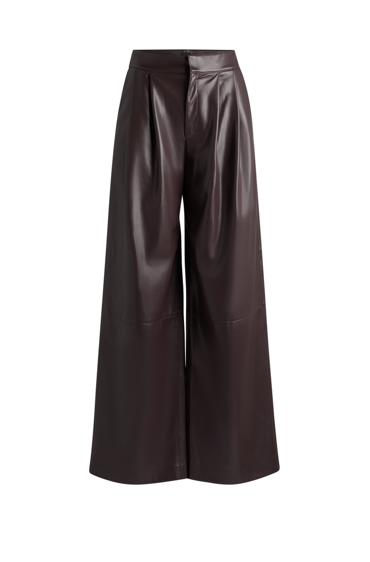 HUGO BOSS Pleat-front flared-fit trousers in faux leather Dark Red 