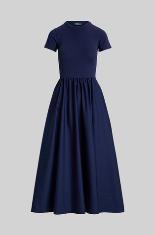 RALPH LAUREN Bombažna obleka s kratkimi rokavi Modra - Newport Navy 5