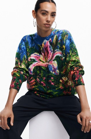 DESIGUAL Pulover z motivom orhideje Večbarvna - Multi 5