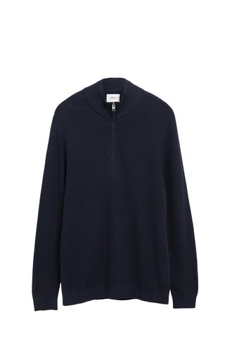 Textured knit sweater with half zip
