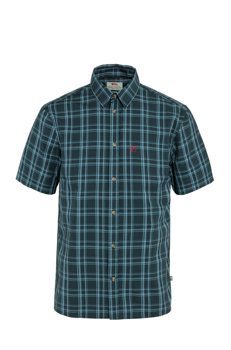 FJALLRAVEN Övik Lite karirasta srajca s kratkimi rokavi Modra - Dark Navy / Dawn Blue 
