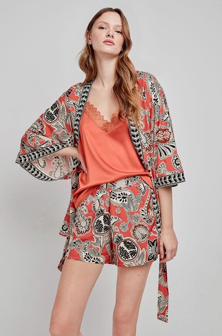 GISELA Vzorčasta jutranja halja iz viskoze Oranžna - Orange Patterned 4