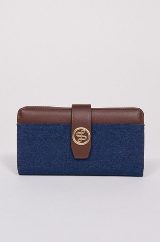 Denim and faux-leather wallet