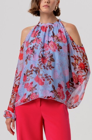 Bluza iz viskozne mešanice s cvetličnim vzorcem