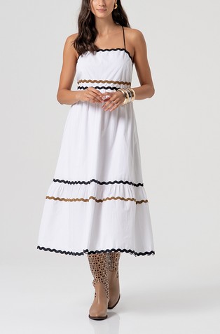 Long sleeveless cotton dress with contrast stripes