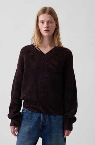Ženski oversized fit pleten bombažen pulover