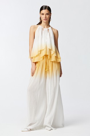 PINKO Bombažna bluza brez rokavov z ombré učinkom Bela - White / Yellow 3