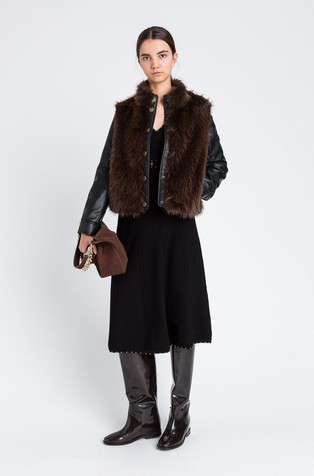 Jakna iz umetnega usnja z umetnim krznom