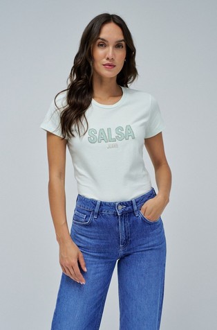Cotton T-shirt with logo in beads