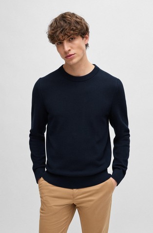 Micro-structured crew-neck sweater in cotton