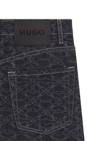 HUGO BOSS Jeans hlače s super širokimi hlačnicami in monogram vzorcem Modra - Dark Blue 2