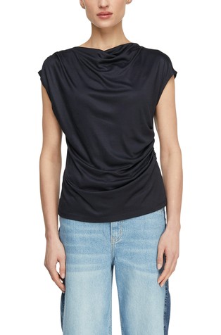 Flowing viscose-blend top with draping