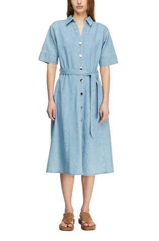 Denim short-sleeved midi shirt dress