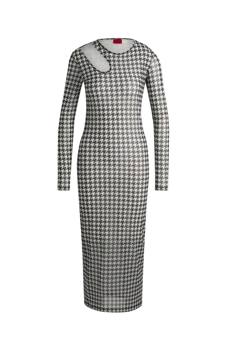 HUGO BOSS Printed-mesh dress with cut-out neckline Black / White 