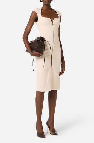 Dress with zip in double layer stretch crêpe fabric