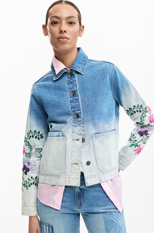 Bombažna denim jakna z vezeninami