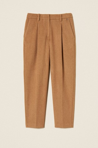 Wool blend trousers with chevron pattern