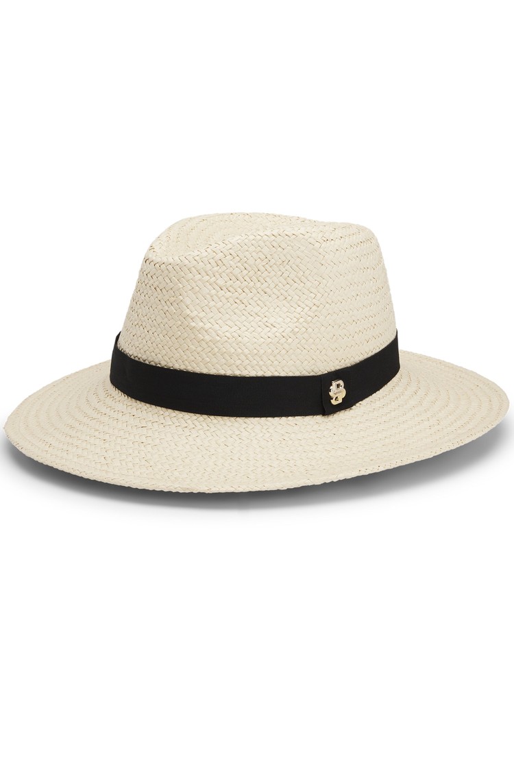 HUGO BOSS Raffia hat with Double B monogram Natural 