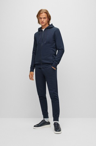 HUGO BOSS Bombažna jopa s kapuco in gumiranim logotipom Modra - Dark Blue 3