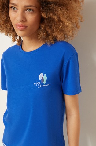 ETAM Coplia bombažna majica s potiskom Modra - Blue 4