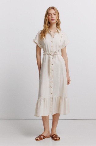 Midi srajčna obleka iz lanene mešanice