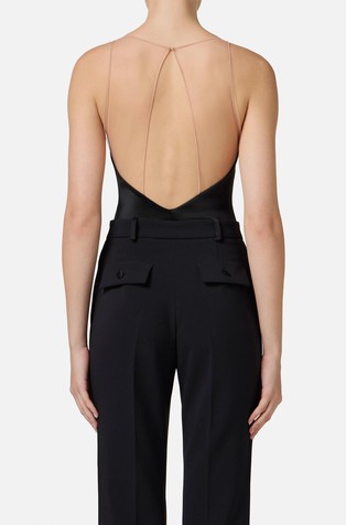 ELISABETTA FRANCHI Lycra bodysuit with tulle straps Black 2