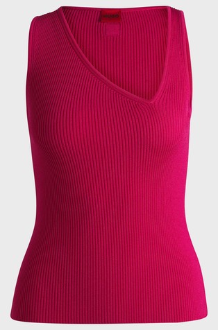HUGO BOSS Rebrasto pleten top z asimetričnim V-izrezom Roza - Pink 5