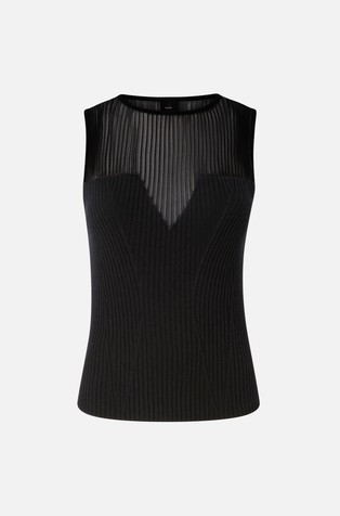 PINKO Rebrasta pletena majica brez rokavov iz volnene mešanice Črna - Black 5