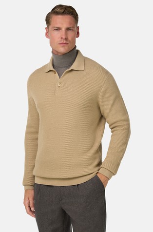 Pleten volnen pulover s polo ovratnikom
