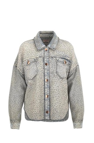 Denim shirt jacket with rhinestones