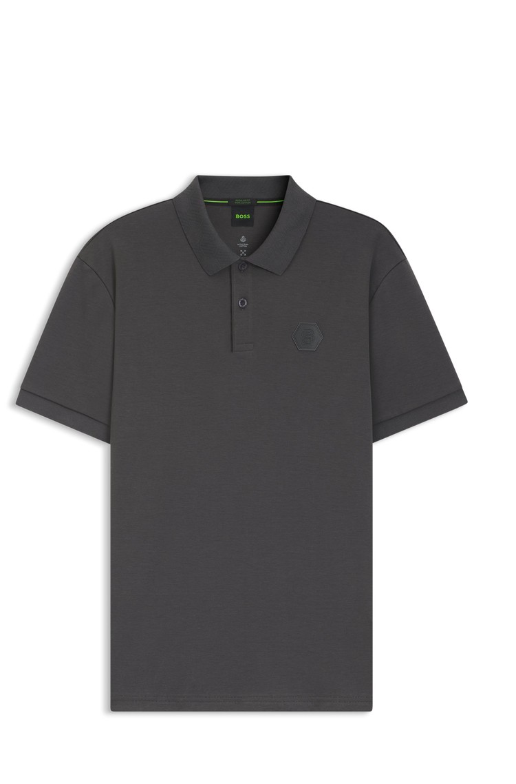 HUGO BOSS Pima-cotton polo shirt with Double B monogram Dark Grey 