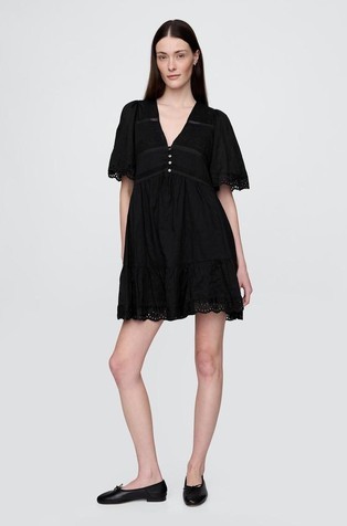 Flutter-Sleeve Eyelet Mini Dress