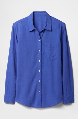 GAP Ženska srajca z dolgimi rokavi iz lanene mešanice Modra - Dazzling Blue V2 5