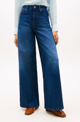 Jeans hlače z visokim pasom in širokimi hlačnicami